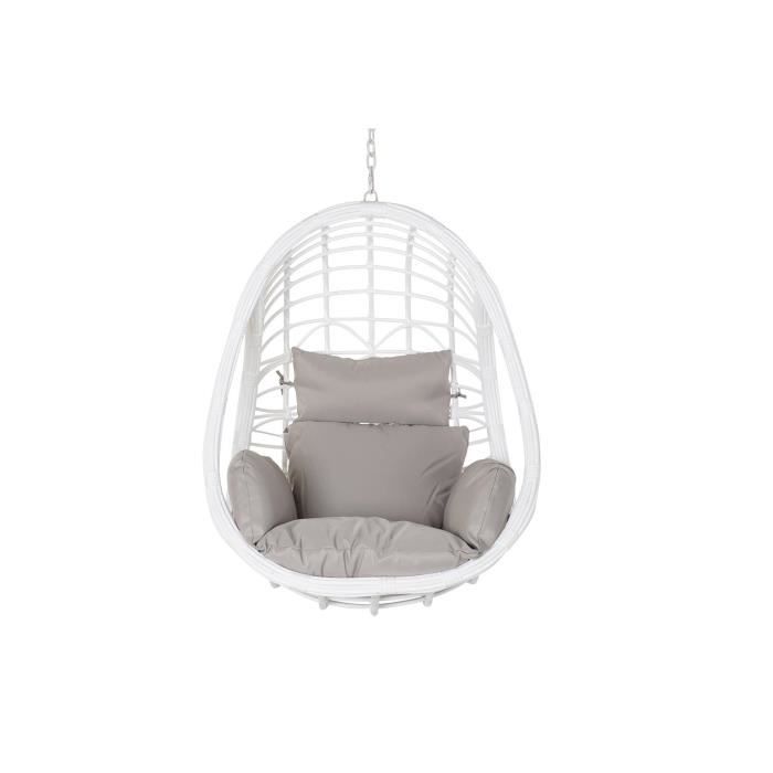 fauteuil de jardin suspendu en rotin synthétique blanc avec coussin gris - largeur 90 x hauteur 110 x profondeur 65cm