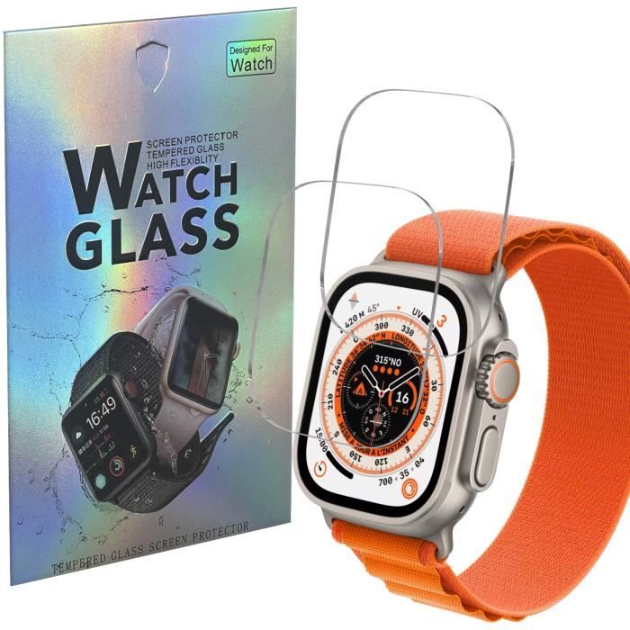 Verre Trempé pour Apple Watch ULTRA 49mm [Pack 2] Film Vitre Protection Ecran Montre Connectée Phonillico®