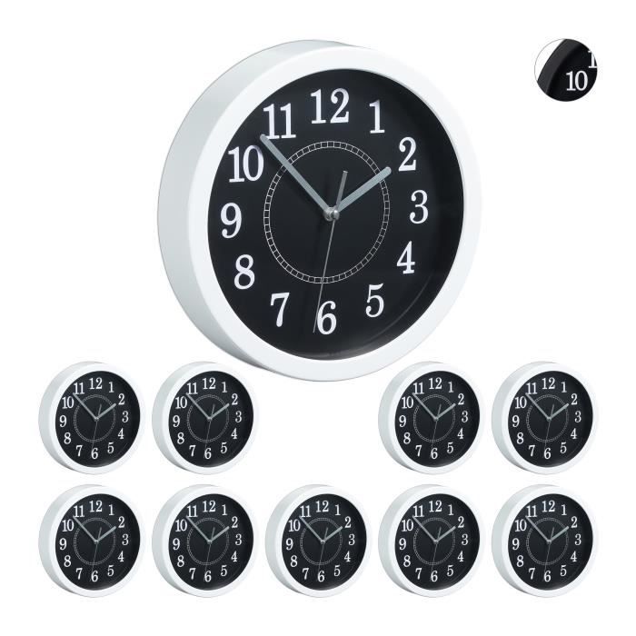 10 x Wanduhr rund, kleine Uhr zum Aufhängen, klassisches Design,  batteriebetrieben, Sekundenzeiger, Uhr, Ø 20 cm, weiß