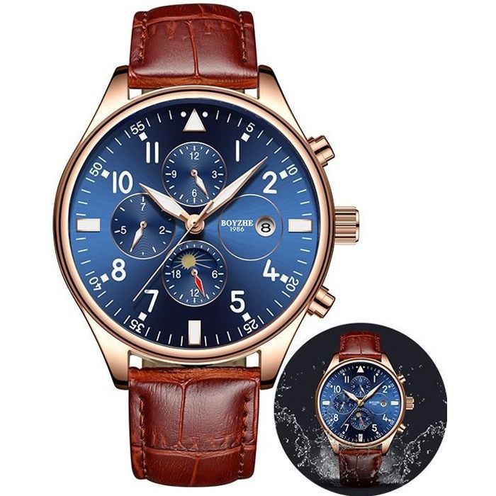 montre homme bracelet cuir marron