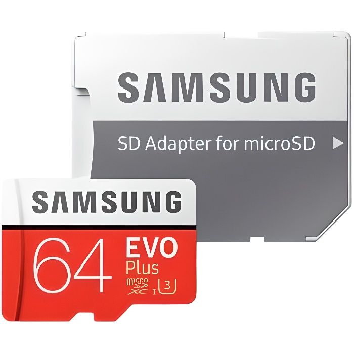 Samsung EVO Plus MB-MC64G - carte mémoire flash - 64 Go - microSDXC UHS-I U3 / Class10 100Mo/s adaptateur microSDXC vers SD incluse