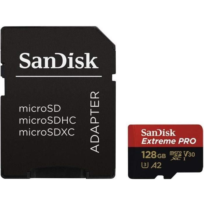 Carte Mémoire microSDXC SanDisk Extreme PRO + Adaptateur SD avec Performances Applicatives A2 Jusqu'à 170 Mo/ Classe 10