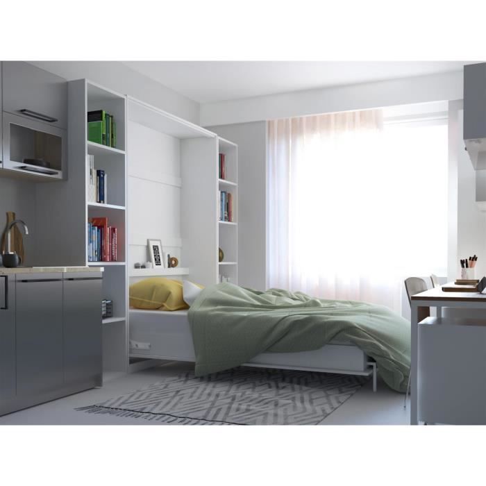 Smartbett Basic 140x200 Verticale Blanc Avec Ressorts A Gaz Armoire Lit Escamotable Achat Vente Lit Combine