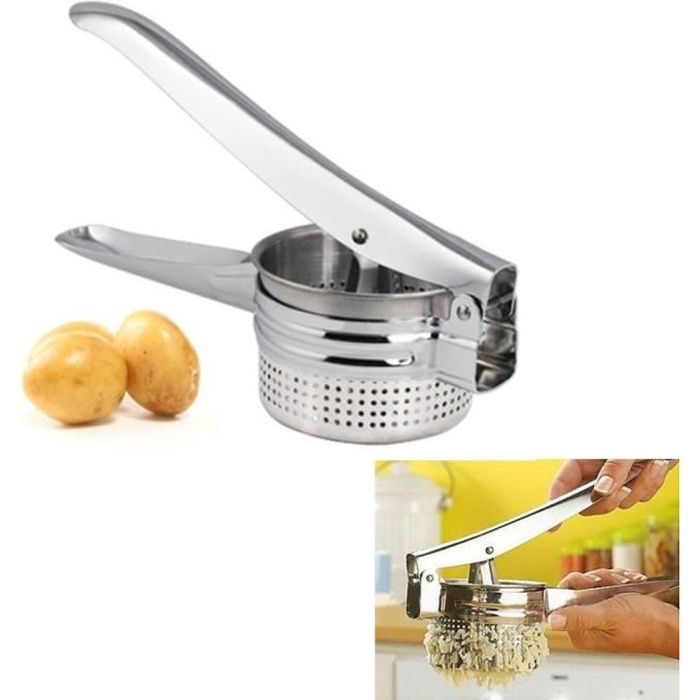 Presse-Purée En Acier Inoxydable,Presse Puree Manuelle Broyeur De Pommes De Terre Lisse Pommes De Terre En Acier Inoxydable Masher Fruits Masher Pour Fruits Aliments Pour Bébés Argent Légumes