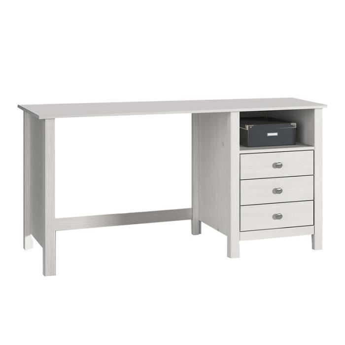Bureau droit 160 cm 3 tiroirs décor bois vieilli et béton gris - BUCK