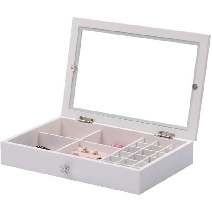 Boîte À Bijoux Pour Filles Femmes, 2 Niveaux Grande Coffret À Bijoux Verrouillable Avec Miroir