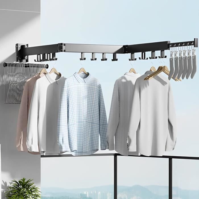 Étendoir À Linge Mural, Étendoir À Linge Pliable Extensible Avec Crochet, Porte-Serviettes De