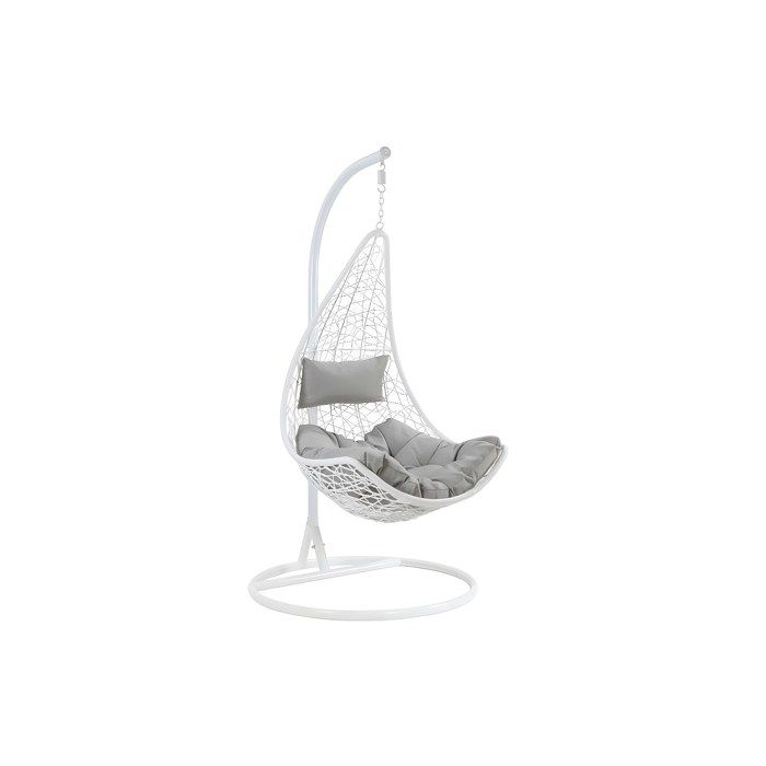 Fauteuil suspendu en résine tressée - Blanc avec coussins gris - OROSI de MYLIA