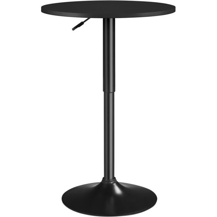yaheetech table de bar ronde table haute cuisine mange-debout avec plateau en bois mdf réglable en hauteur pivotante à 360° noir pur