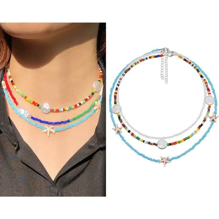 Ensemble Bijoux Coquillage Blanc - Collier, Ras-de-cou Et Bracelets - Style Bohème Plage, Fait Main, élastique - Pour Femme Et Fille