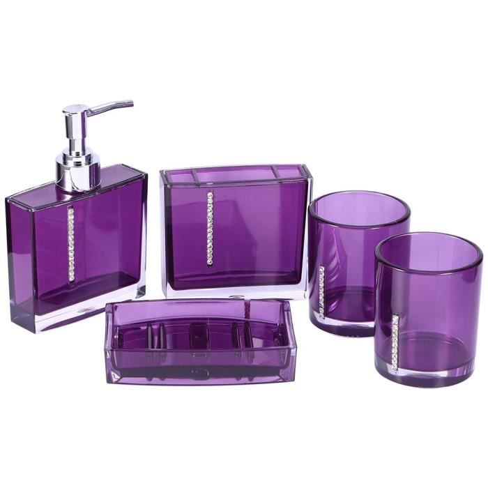 5pcs Kit Accessoires Salle De Bain Pour Toilette Violet Dq