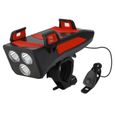 LIXADA - Multifonction 4 en 1 vélo lumière 400 lumens - Rouge - Support de téléphone - Klaxon - Batterie 2000mAh-1
