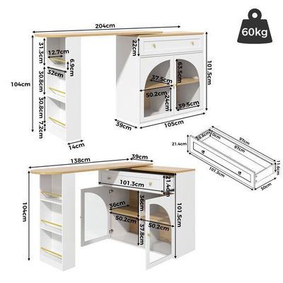 Table De Bar Rotative 360° - Îlot De Cuisine Avec Portes Vitrées - Meuble Buffet Salon, Salle à Manger - Blanc