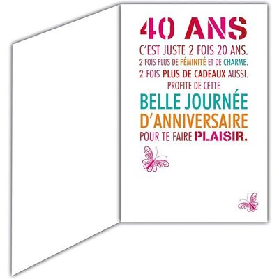 Age Mv 69-2032 Carte Anniversaire 40 ans Femme motif Vélo Cadeau Fleurs  Oiseaux