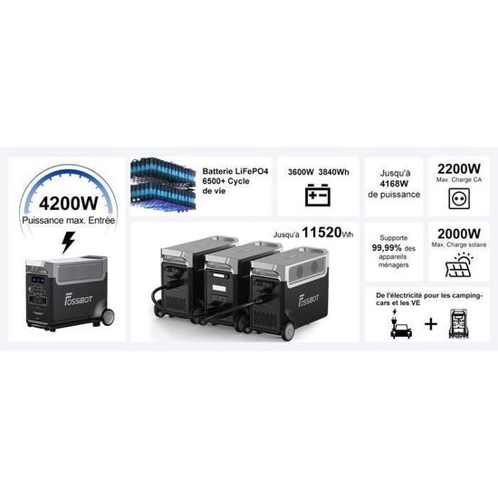 FOSSiBOT F3600 Pro Generateur Electrique Solaire CA 3600W (7200W Pic) Avec Panneaux Solaires De 400W,Station Silencieux Portable 3840Wh LiFePO4, Onduleur Alimentation De Secours à Domicile Camping