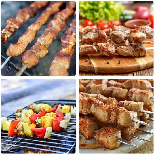 Lot de 12 brochettes de barbecue en acier inoxydable portables pour viande,  poulet, légumes, poissons, accessoires de barbecue560 - Cdiscount Jardin