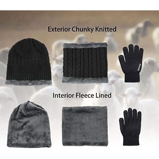 Winuesa Ensemble bonnet d'hiver 3 en 1 avec doublure en polaire thermique pour homme et femme - Bonnet souple en tricot pour homme et femme - Bonnet d 'hiver 3 en 1 avec Winuesa Ensemble bonnet d'hiver 3 en 1 avec doublure en polaire thermique pour homme et femme - Bonnet souple en tricot pour homme et femme - Bonnet d 'hiver 3 en 1 avec
