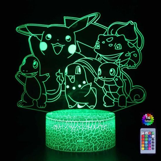 Lampe De Chevet Veilleuse Pokémon Pikachu Lumineuse - LED Jaune Scintillante - Pour Enfants - Fonctionne Sur Piles