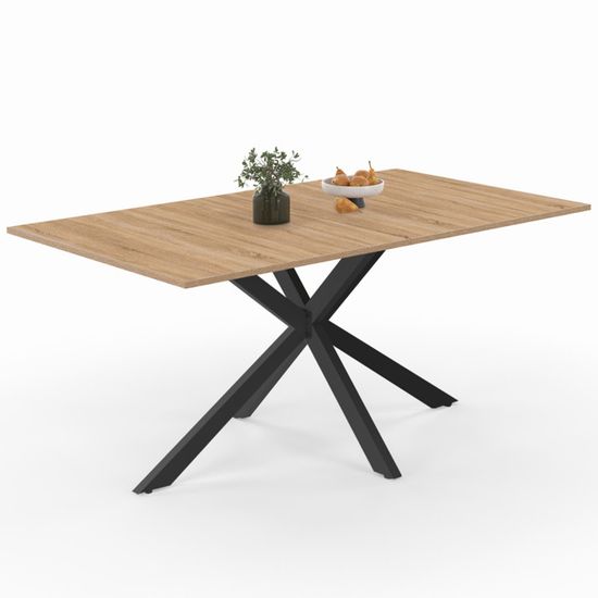 Table à Manger Extensible ALIX 120-160 Cm - Style Industriel Bois Et Métal Noir - 4 à 8 Personnes