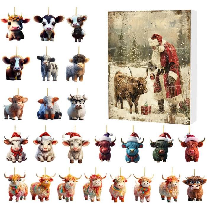 Calendrier De L'Avent En Forme De Vache En Acrylique 2D - 24 Jours