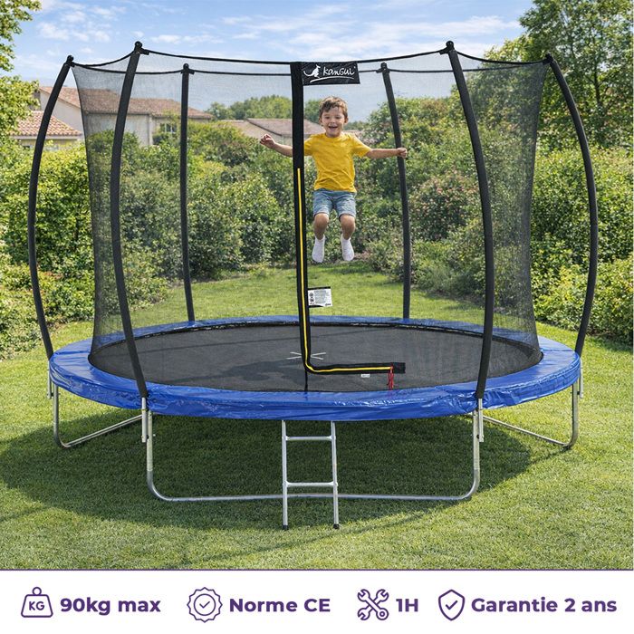 Trampoline Kangui 300 Cm Avec Filet Intérieur Et échelle – Structure Galvanisée, 54 Ressorts, Sécurité Enfant
