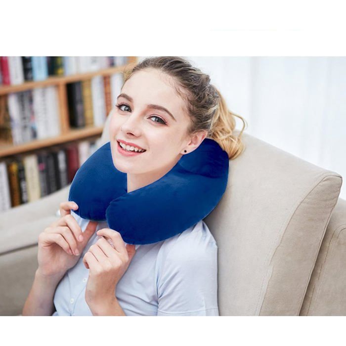 Oreiller De Voyage Gonflable Pour Le Cou - Coussin Avion, Bus - Gris Léger