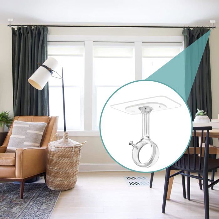 YUVKIN 6 Pièces Supports Auto-adhésifs pour Tringle à Rideaux et Barre de Douche Sans Perçage, Fixation Murale Facile, Installation Sans Outils