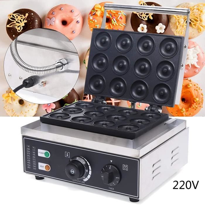 Machine à Donuts électrique - 12 Moules, 1500W, 220V - En Acier Inoxydable, Plaques Antiadhésives - Pour Maison Ou Commerce - 3