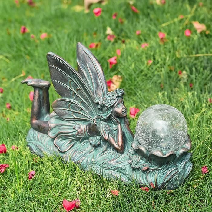 Figurine Fée de Jardin avec Boules de Verre Solaire éclairage, Statue de  Ange Couché de Bronze, Décoration de Jardin de Statu[J57] - Cdiscount Maison