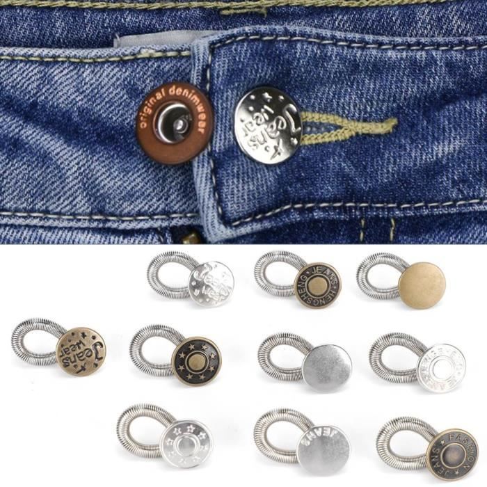 PAR-Épingles à boutons de jeans, 50 pièces, pantalon en denim, détachable,  réglage de la circonférence, sans clous, bricolage