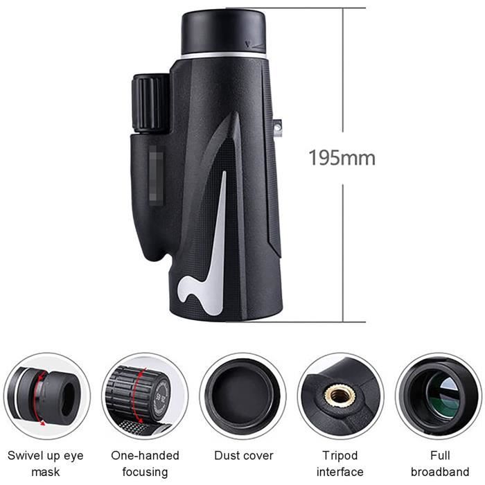 Télescope Monoculaire 12x50 Haute Puissance - Compact Portable Avec Smartphone Pour Chasse, Oiseaux, Randonnée, Concerts