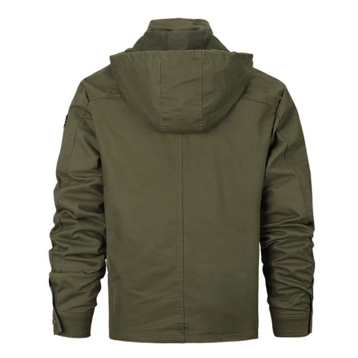 Veste Homme a capuche detachable Veste leger en col standup Blouson decontractee a poches multiple Homme Vert militaire Vert militaire Cdiscount Pret a Porter