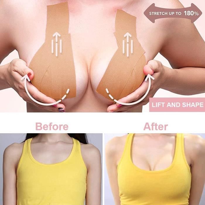Bande Poitrine CTDMJ - Soutien-Gorge Adhésif Push Up - Invisible Sous Robes Dos Nu - 5m X 5cm - Avec Cache-Tétons