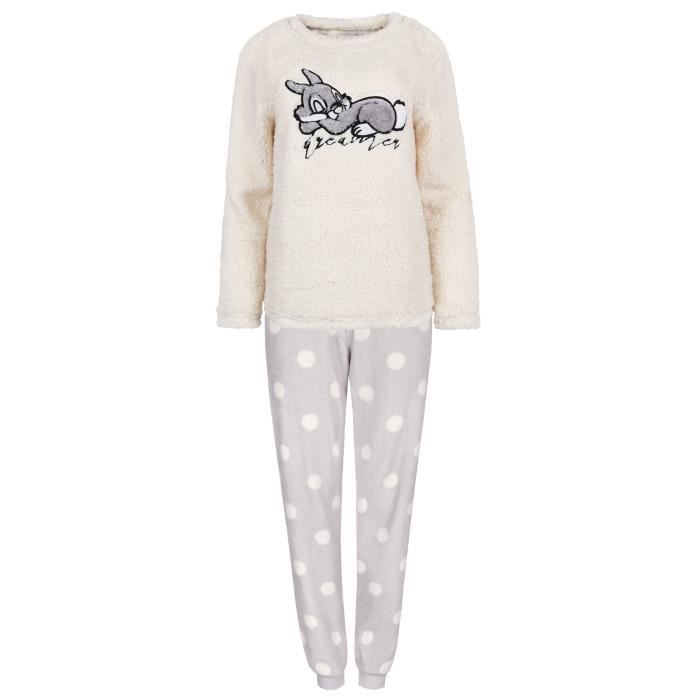Panpan Disney Pyjama polaire femme sherpa chaud manches longues Beige gris Cdiscount Pret a Porter