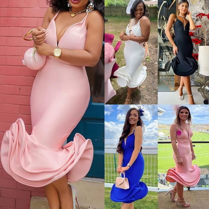ROBE 2023 printemps ete nouvelle mode feminine sexy profonde V neck Party robe Sling serre Robe de soiree Rose Rose Cdiscount Pret a Porter