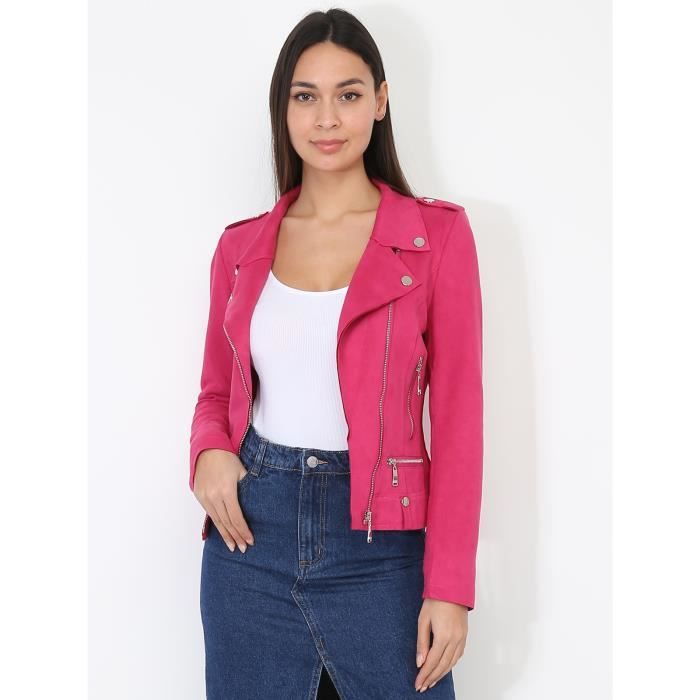 Veste biker en suedine fuchsia LA MODEUSE femme Fuchsia Cdiscount Pret a Porter
