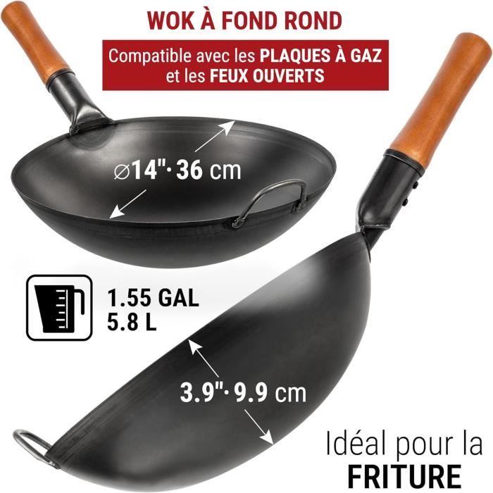 Wok Chinois En Fonte 28cm - Poêle Antiadhésive Martelée Pour Cuisson Parfaite