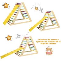 Triangle D'Escalade Montessori 7 En 1 Pliable - Double Rampe, Escabeau Avec Tableau Noir, Table Et Chaise, Tour D'Apprentissage - Pour Enfants 3-14 Ans (Naturel)