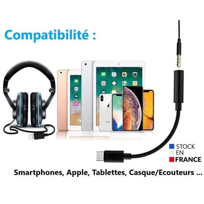 deleyCON Adaptateur pour Casque Audio USB C vers Prise Jack 3,5mm AUX -  pour Les Tablettes Les Smartphones Prise Femelle Jack 3,5mm Casques Audio