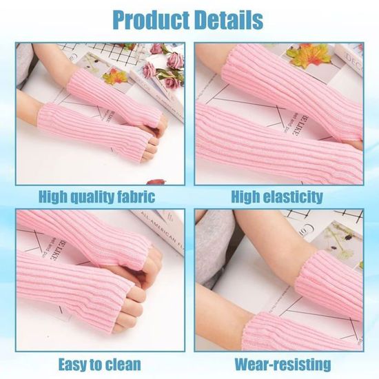 Gants D’hiver Sans Doigts Avec Manchettes – Longueur 47 Cm – En Polyester Imitation Cachemire – Pour Femmes, Sports D’hiver