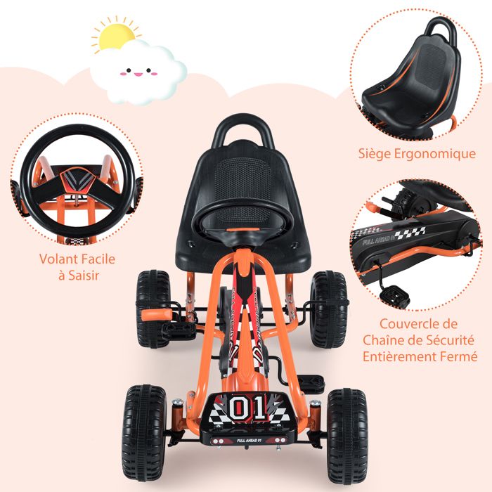 Go-Kart pour Enfant 3-6 Ans,Kart à Pédales Extérieur avec Siège Réglable sur 2 Positions,Go-Kart pour Garçons et Filles, 86 x 50 x 55CM (Bleu