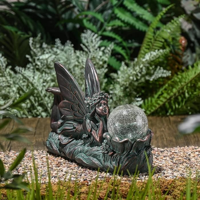 Figurines de jardin Elfes Boules de verre solaire Éclairage Statue