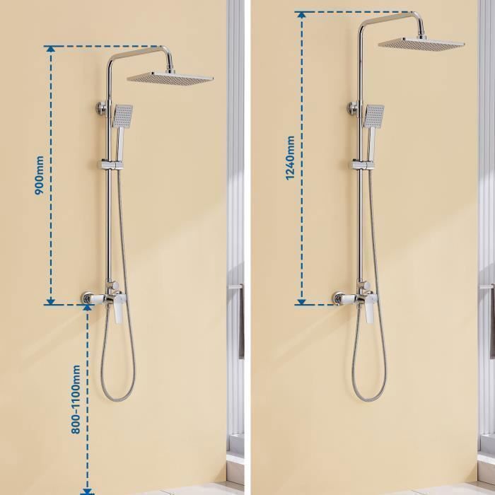 AICA Colonne De Douche Thermostatique, Chromée Réglable En Hauteur Ensemble De Douche A Main Avec 3 Jets 94197718
