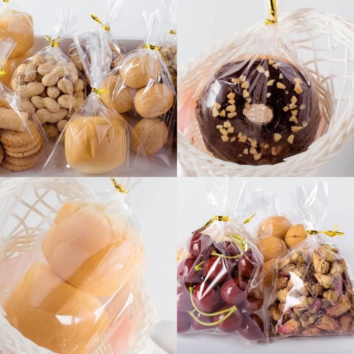 200 Pièces 10x15cm Sachet Plastique Transparent Pochettes pour Aliments Biscuits  Bonbons Cadeaux avec Liens Torsadés (10x15cm) - Cdiscount Maison