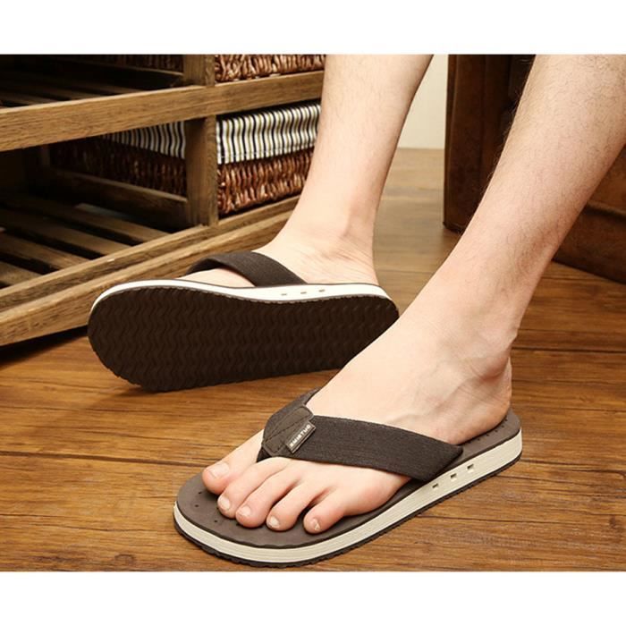 G&F Tongs Hommes Sandales Peau Vache Antidérapant Fond Souple Caoutchouc Plage Marche À Pied Chaussons (Color : Black, Size : 45