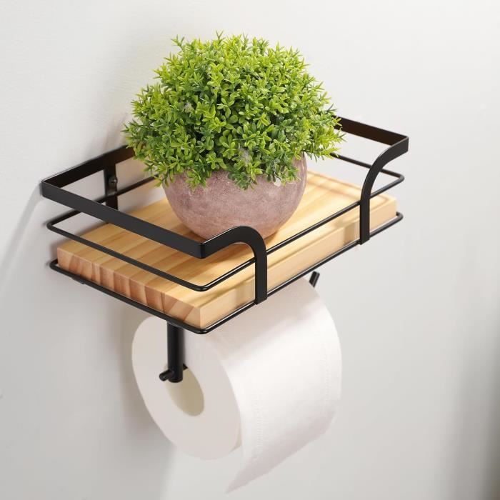 Porte-rouleau de papier toilette avec étagère - Avec boîte à lingettes  humides - Support mural en bois - Avec perçage[S124] - Cdiscount Bricolage