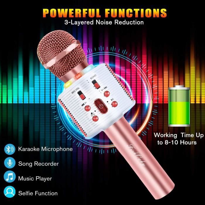 Microphone Karaoké Bluetooth, 4 En 1 Micro Enfant Pour Chanter