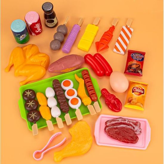 Set Alimentaire 40 Pièces – Hamburger, Pizza, Frites – Jeu De Cuisine Réaliste – Dès 3 Ans – Cadeau Fille Garçon