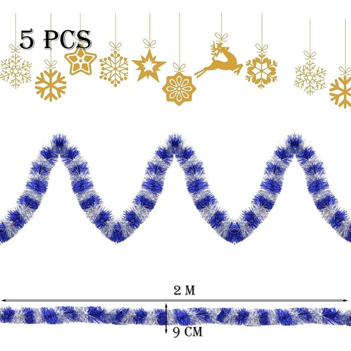 5 Guirlandes Tinsel Métallique Brillantes De 2m | Décorations Noël, Bleu, Pour Sapin, Murs, Fenêtres, Mariage, Anniversaire