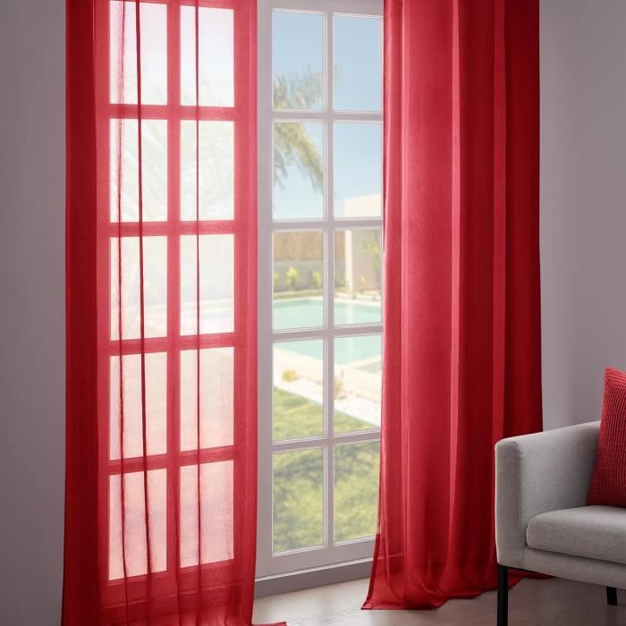 Rideaux Rouges 15 Ft Delong Lot De 2 Rideaux Voilage Rouge En Effet Lin - A Oeillets Rideau ...